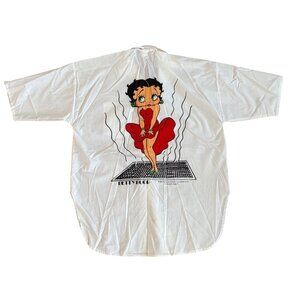 1985 Betty Boop Shirt White Button-Up Heart Front Pocket Marilyn Monroe Graphic